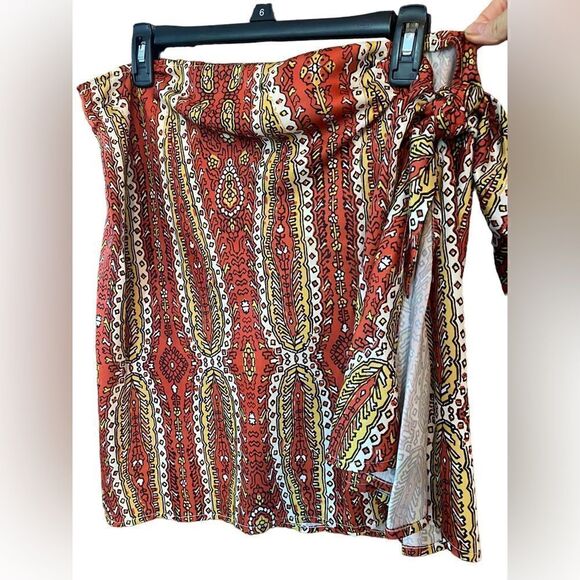 Anthropologie NWT Sz L Boho Yellow Rust Two-Piece Twist Top Wrap Swim Skirt - Picture 8 of 13